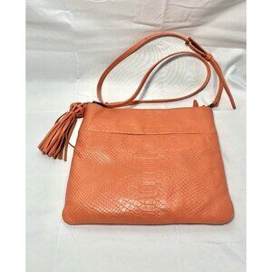 THE SAK Coral Pink Leather Snake Print Messenger Shoulder Bag Magnetic Closure